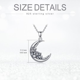 SIMONLY Sterling Silver Birth Month Flower Necklace for Women Gothic Moon Crescent Shape Daffodil Flower Pendant Necklace