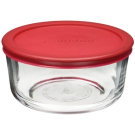 Anchor Hocking Classic Glass Food Storage Container with Lid, Red, 4 Cup