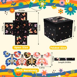 ALIBBON Flying Butterfly Surprise Gift Box Black Good Luck DIY Butterfly Explosion Gift Box with 6 Butterflies for Birthday Anniversary Wedding Graduation Christmas