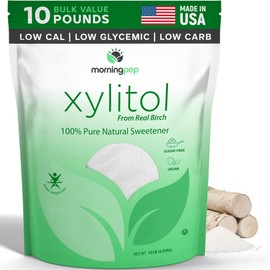 Morning Pep Pure Birch Xylitol (Keto Diet Friendly) Sweetener with no Aftertaste Bulk Size 10 LBs (Not from Corn) Non GMO Kosher Gluten Free Product of USA. 160 OZ