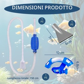Sifone per Acquario con Pompa Manuale, Include Tubo, Pompa, Supporto e Ugello, 1.5 Metri - Kit Completo per Cambio Acqua e Pulizia Ghiaia, per Acquari Piccoli e Medi