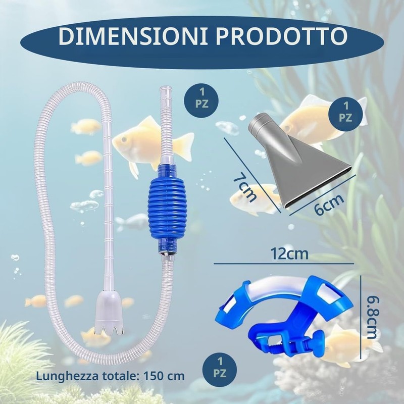 Sifone per Acquario con Pompa Manuale, Include Tubo, Pompa, Supporto