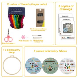 XHYASD 3 Sets Embroidery Kit for Beginners, Floral Pattern Plant Embroidery Kit with Plastic Embroidery Hoop, Colour Threads and Tools, for DIY Arts Crafts Embroidery