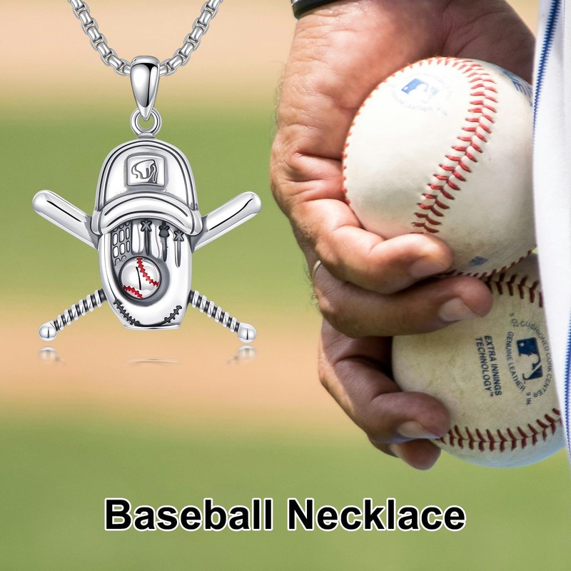 ROMANTICWORK Baseball Necklace 925 Sterling Silver Softball Pendant Sport Jewelry
