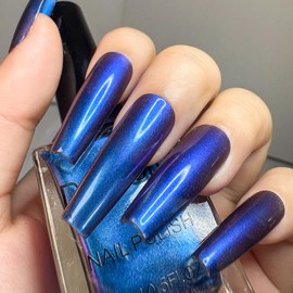 AILALUO Chrome Nail Polish Holographic Glitter Chameleon Nail Polish Shimmer Iridescent Navy Blue Nail Art Varnish(Navy Blue, 15 ml)