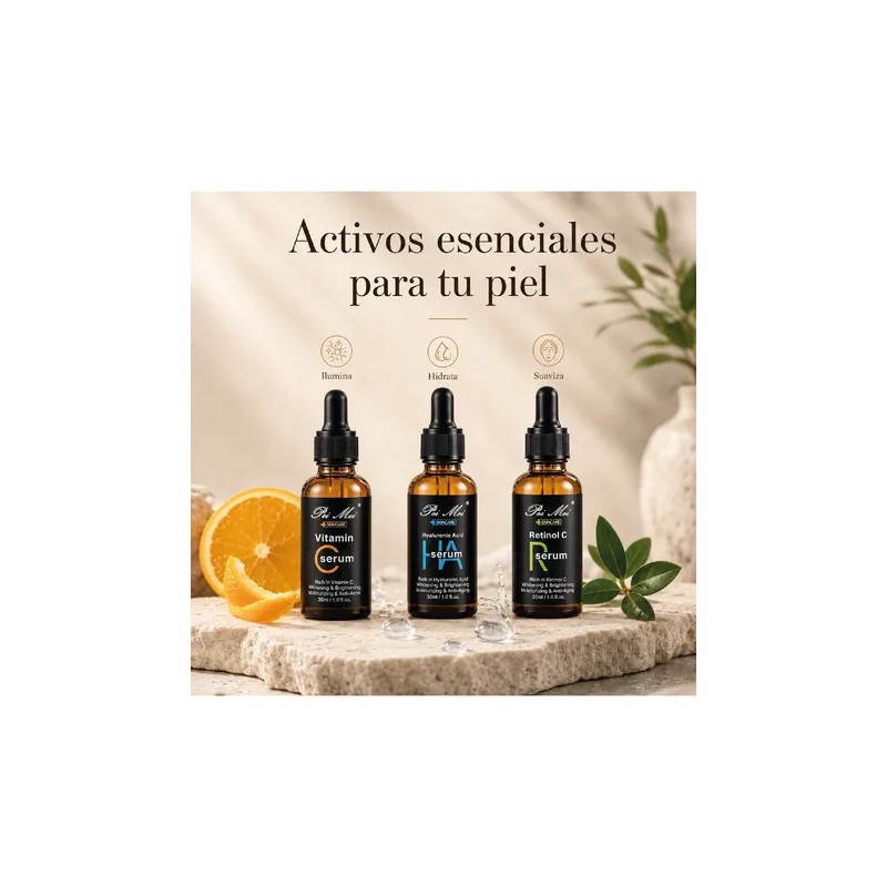 Suero Facial Vitamina C, Retinol, Ácido Hialurónico Set 3pz Vitamin