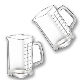 Square Shot Glass With Handle - Measuring Cup 4 Ounce/120ML - Liquid Heavy High Espresso Glass Cup - V-Shaped Spout (Black 2PCS)