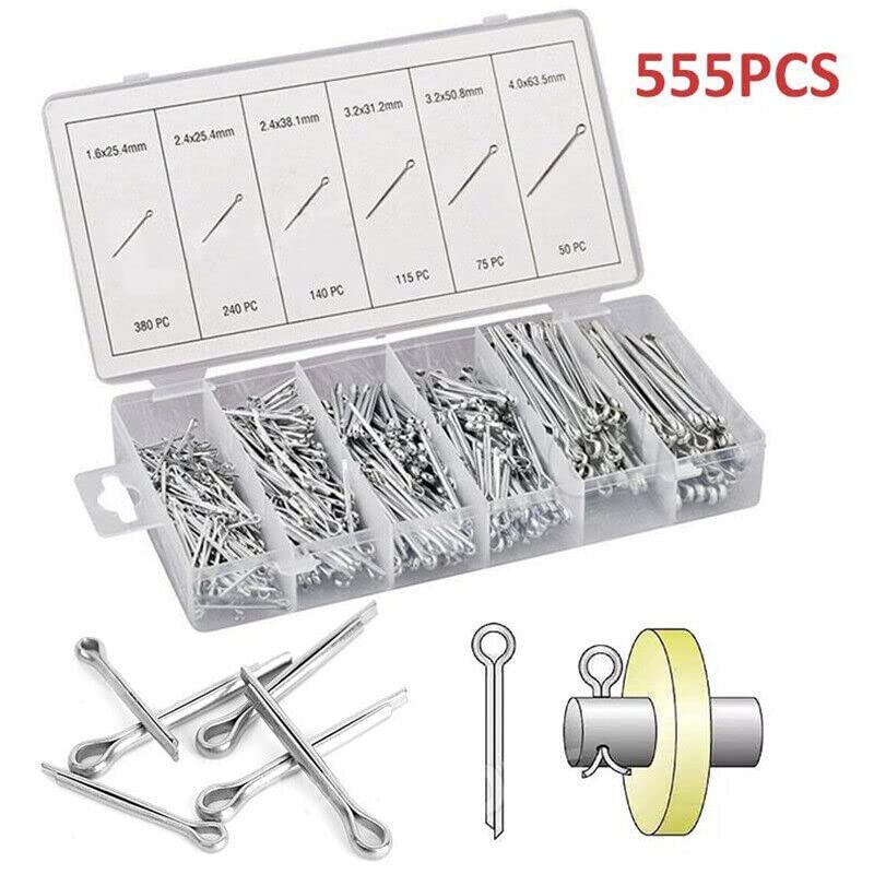 555pcs Cotter Pin Assortment Set Grab Split Fixings Securing Lock