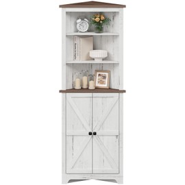 Lifewit Tall Corner Cabinet, Farmhouse Storage Cabinet with Barn Door Design & Adjustable Shelves, Home Space Saver for Bathroom, Living Room, Rustic White