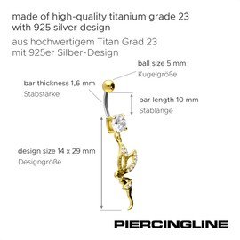 PIERCINGLINE Titanium belly button ring with 925 silver design FAIRY Navel Ring Belly Piercing 14G 10 mm Bar silver - rosegold - gold - colored