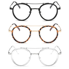 bullabulling Retro Round Reading Glasses for Men, Blue Light Blocking Womens Computer Readers Retro Metal Frame (black/demi/clear, 1.75, x)