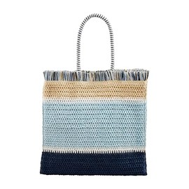 Mud Pie Women's Bright Fringe Tote, Blue, 17" x 14.5" x 7"