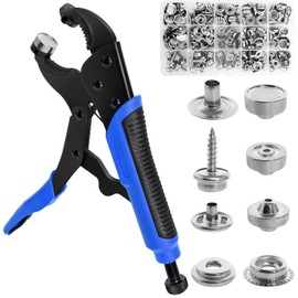 Snap Button Fastener Kit, Heavy Duty Snap Fastener Tool with 40set (15mm) Snaps, Adjustable Vice Grip Snap Setter Tool for Replacing Metal Snaps, Boat Covers, Canvas, Sewing, Tarps (Blue)