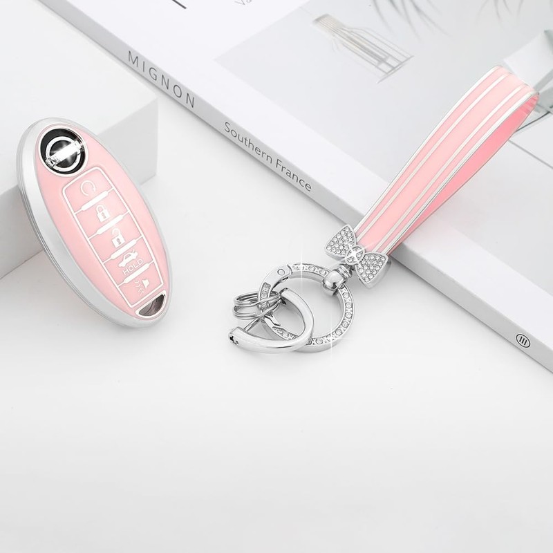 PIFOOG Key Fob Cover for Nissan 5 Button Pink Car