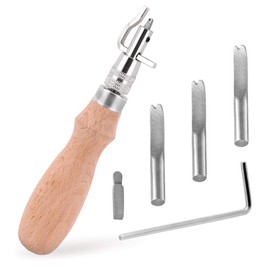 Leather Groover Tool(Natural Color), 7 in 1 Pro Adjustable Stitching Groover and Creasing Edge Beveler, Leathercraft Kits, Leather Carving Cutting Edge Tools for Leathercraft Work