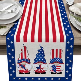 OOKSEN 4th of July Table Runner, Stripe Stars Memorial Day Table Runners, Patriotic America Table Decoration, Independence Day Gnome Runner for Kitchen Dining Party Home Decor, 13x108 Inch