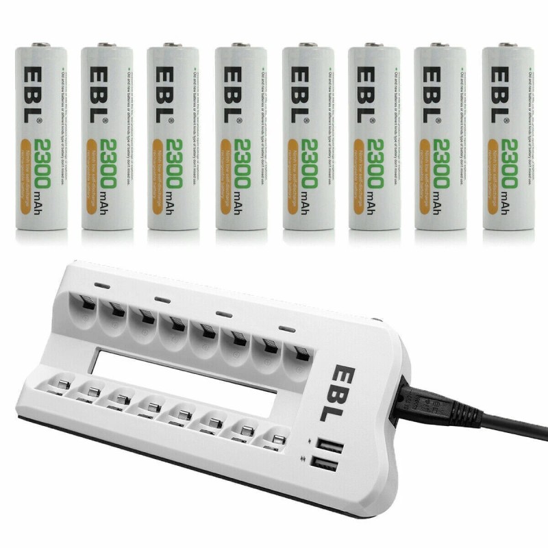 EBL Rechargeable Batteries 8 AA 2300mAh + 8 Bay Charger