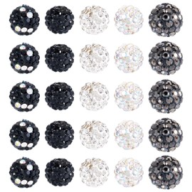 Craftdady 100 pcs 10 mm Black White Polymer Clay Rhinestone Beads Crystal Pave Disco Ball Beads Shiny Round Diamond Bead for Necklace Bracelet Keychain Making Wedding Decoration