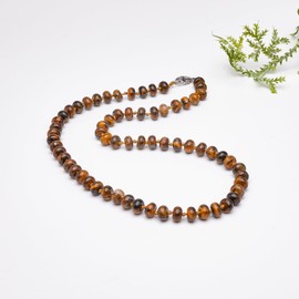 Treasure Bay Women's Handmade Necklace 8mm Rondle Shape Gemstone Beaded Necklace (Brown Tiger's Eye)