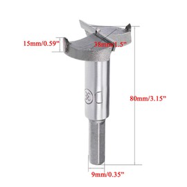 TOP-VIGOR 38mm Forstner Drill Bit, Tungsten Carbide Wood Auger Drill Bit Hole Saw Opener for Woodworking Hinge Hole Drilling Boring Bit Cutter Grey