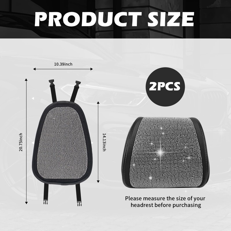 Figpade 2PCS Bling Car Headrest Covers with Rhinestone,Stylish Car Headrest