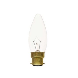 Asahiko C37B22D Chandelier Bulb, Overseas Base, 60W, Clear