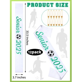 Vinsatin Sports Senior Sash 2025 Satin Sashes Senior Graduation for Graduated Cheerleader Celebration(12 Set,Soccer)