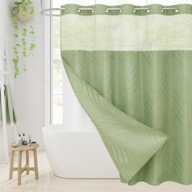 Craidlela No Hook Sage Green Boho Shower Curtain and Liner Set, Modern Cloth Shower Curtain with Snap in Liner, Hotel Style with See Through Top Window Shower Curtains for Luxury Bathroom Decor, 72x74