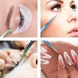 MAAFAB 4pz Set Estuche con 2 Pinzas Extensión Pestañas, Punta Recta y Curvada Acero Inoxidable, pinzas de volumen para extensiones de pestañas, herramientas de aplicación de pestañas postizas