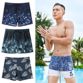 New Men's Wide Fit Square-Leg Swim Trunks for Swimming & Hot Springs Style Grey / L 2ea