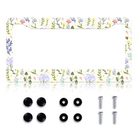 LIN KANG Colorful Floral Flower License Plate Frame Women Personalise Artistic Floral Aluminum License Plate Frames 2 Holes Rust-Proof Waterproof Car Decorative Tag Frames for Standard US 12x6Inch