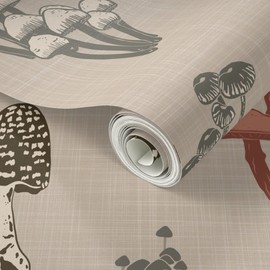 Peel & Stick Wallpaper Swatch - Pink Texture Cream Nature Tan Mushrooms Botanical Custom Removable Wallpaper by Spoonflower