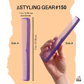 Styling Gear #150 Comb Set Of 3 Barber Cutting, Men's And Women's Pocket Combs For Hairstyling, Beard, And Mustache Grooming. Made In The USA. (Purple)