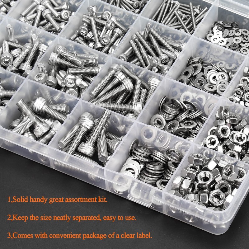 HELIFOUNER 1280 Pieces M2 M3 M4 M5 304 Stainless Steel