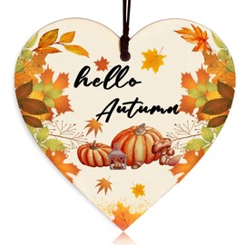 Autumn Gifts Autumn House Decor, Hello Autumn Wooden Heart Sign, Autumn Decoration, Pumpkins, Maple Autumn Accessories Decor for Thanksgiving and Autumn