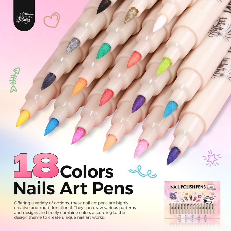 GELLAKTIK 18 Colors Nail Art Pens Set, 3D Nail Polish