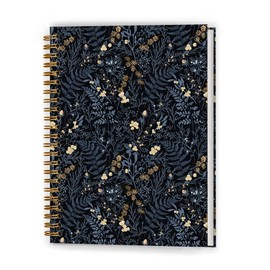 XUNLURY Vintage Dark Blue Floral Botanical Notebook,Vintage Fern Herb Leaf Floral Journal,Cottagecore Wildflower Plants Journal,Rustic Hardcover Spiral Notebooks, 5.5x8.3 Inch