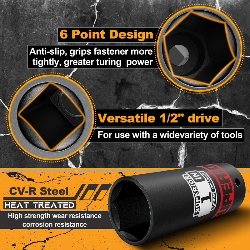 Aiourx 12 Piece 1/2" Drive Impact Socket Set, 3/8" -