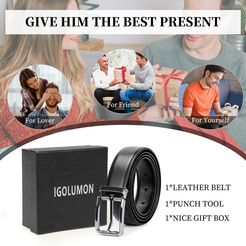 IGOLUMON Men's Leather Belt 32 mm Men's Belt Business Suit