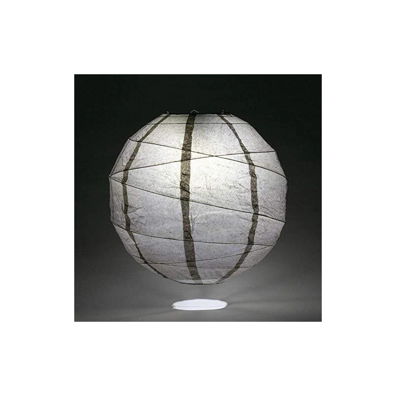 Quasimoon 6" Driftwood Grey Round Paper Lantern, Crisscross Ribbing, Hanging