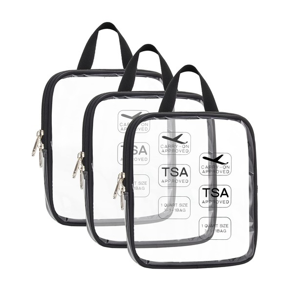 Tsa Approved Toiletry Bag,3PCS Travel Bag TSA Approved,Clear Makeup Bags Travel,Quart Size 3-1-1 Travel Bags fit for 3 oz Travel Bottles,Waterproof TSA Toiletry Bag,Small