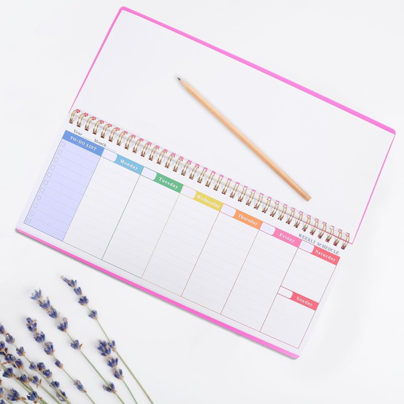 Didiseaon Weekly Planner Spiral Bound Undated Pink with Daily Hourly