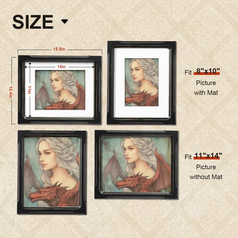Patouque 11x14 Black Picture Frame, Wooden Photo Frames for Wall