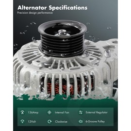 SCITOO Alternator Fits for Jeep for Liberty 3.7L 2007-2009,for Mitsubishi for Raider 3.7L 2007,for Mitsubishi for Raider 4.7L 2007 12V 136Amp CW 6-Groove Pulley 11242