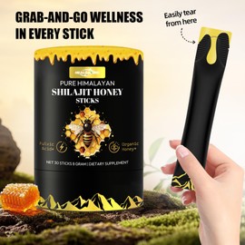 Himalayan Shilajit Honey Sticks for Men: Shilajit for Women with Organic Honey and Saffron 30 Sticks for Energy Boost & Immune Support, 85+ Trace Minerals, 75%+ Fulvic Acid