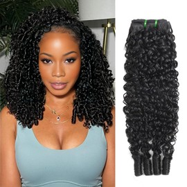 3C4A Burmese Curly Human Hair Bundles 20 Inch Curly Bundles 100% Unprocessed Burmese Raw Hair Extension Water Wave with Spiral Curly End Real Human Hair Natural Color Human Hair Weft Extensions