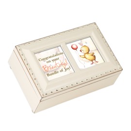 Congratulations On Your Bundle of Joy Matte Ivory Jewelry Music Box Plays Brahm's Lullaby