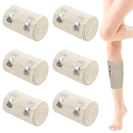 Elastic Bandage, 6 Rolls Compression Bandage with Metal Clips, Support Bandage Elastic Rolls, Wrapped Gauze Bandage Rolls, Sports Training Restraint Strap for Ankles, Wrists, Legs, Elbows, and Knees