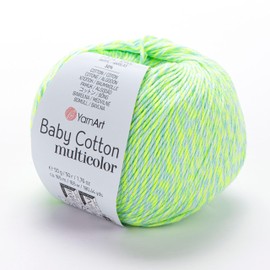 YarnArt Baby Cotton Multicolor Yarn – 50% Cotton 50% Acrylic – 50g (1.76oz), 165m (180yds) – Soft Lightweight Yarn for Knitting, Crochet, Amigurumi, Baby Clothes & Summer Projects (5206)