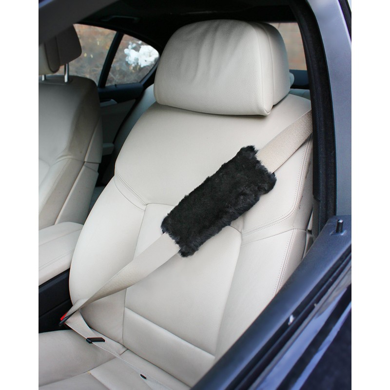 VViViD Black Faux Sheepskin Seat-Belt Shoulder Pad 9 Inch Comfort